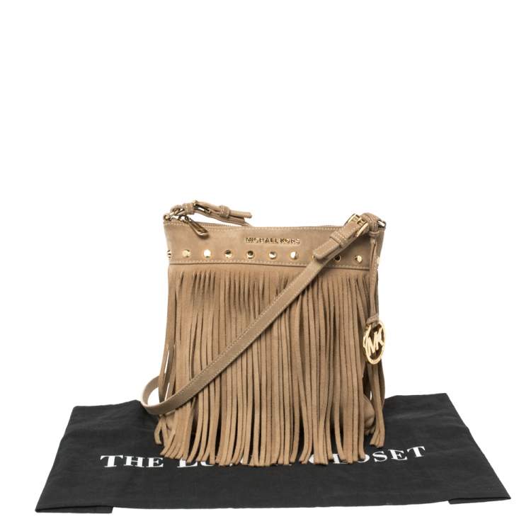 Pre Owned Michael Kors Beige Suede Fringe Billy Shoulder Bag