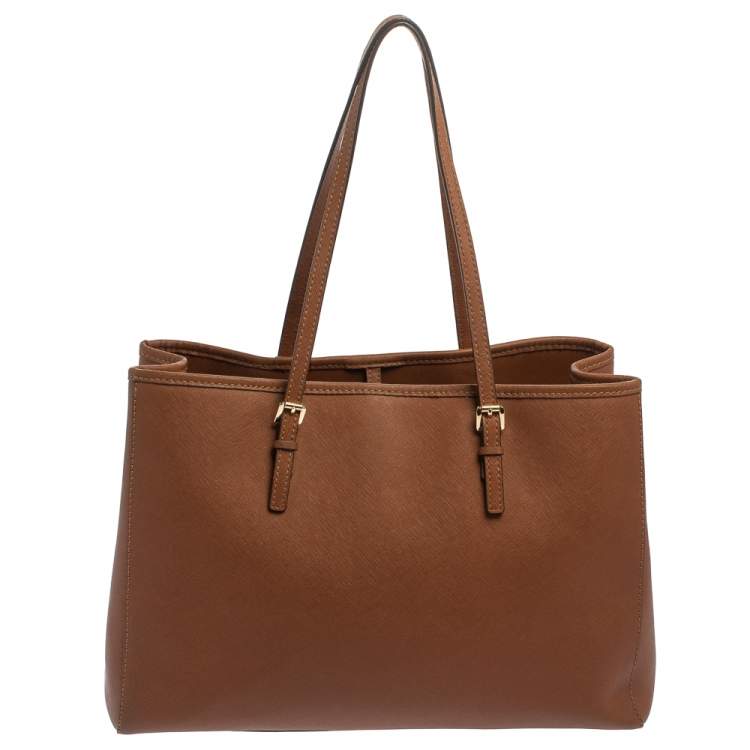Pre Owned Michael Kors Brown Leather Large Jet Set Tote