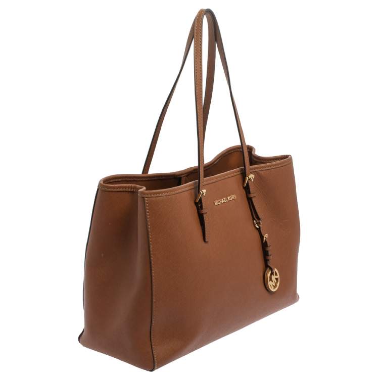 Pre Owned Michael Kors Brown Leather Large Jet Set Tote