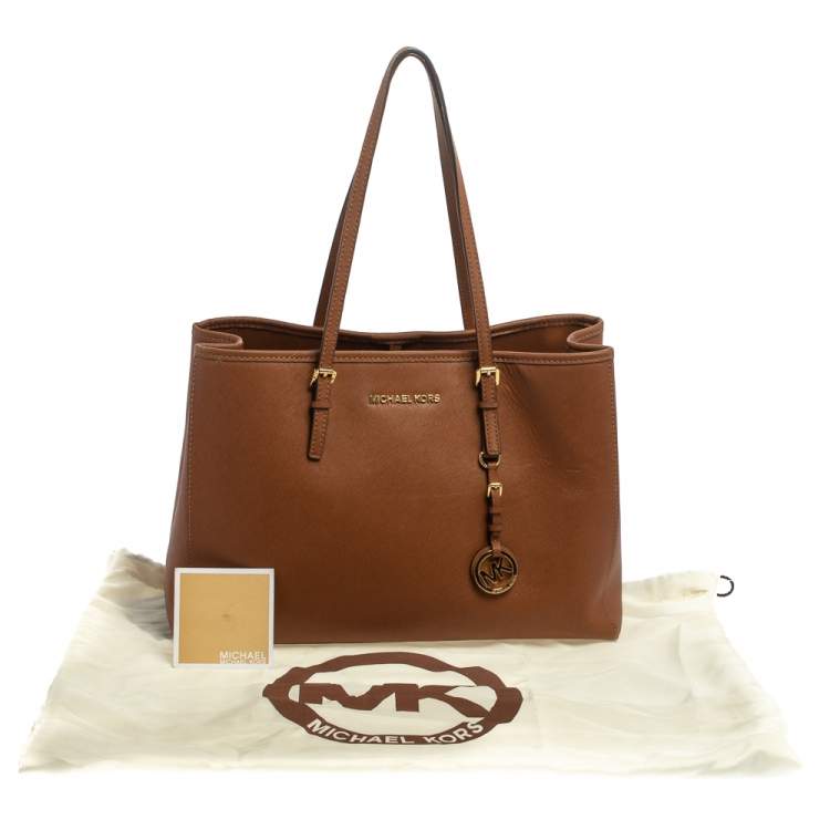 Pre Owned Michael Kors Brown Leather Large Jet Set Tote