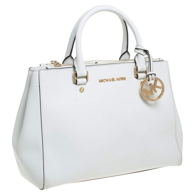 Pre Owned MICHAEL Michael Kors White Leather Medium Sutton Tote