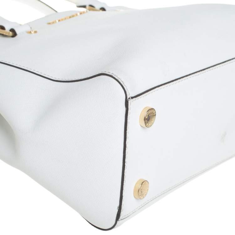 Pre Owned MICHAEL Michael Kors White Leather Medium Sutton Tote