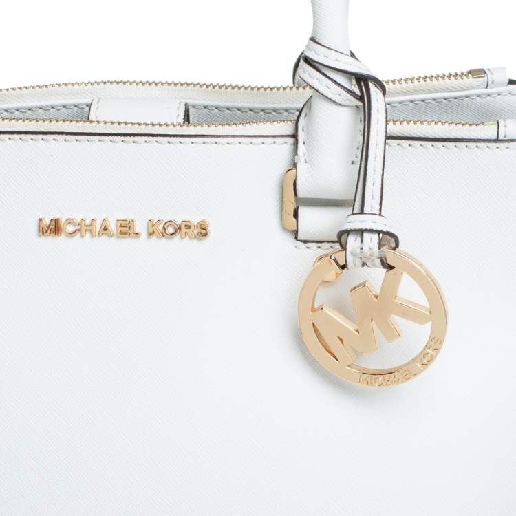 Pre Owned MICHAEL Michael Kors White Leather Medium Sutton Tote