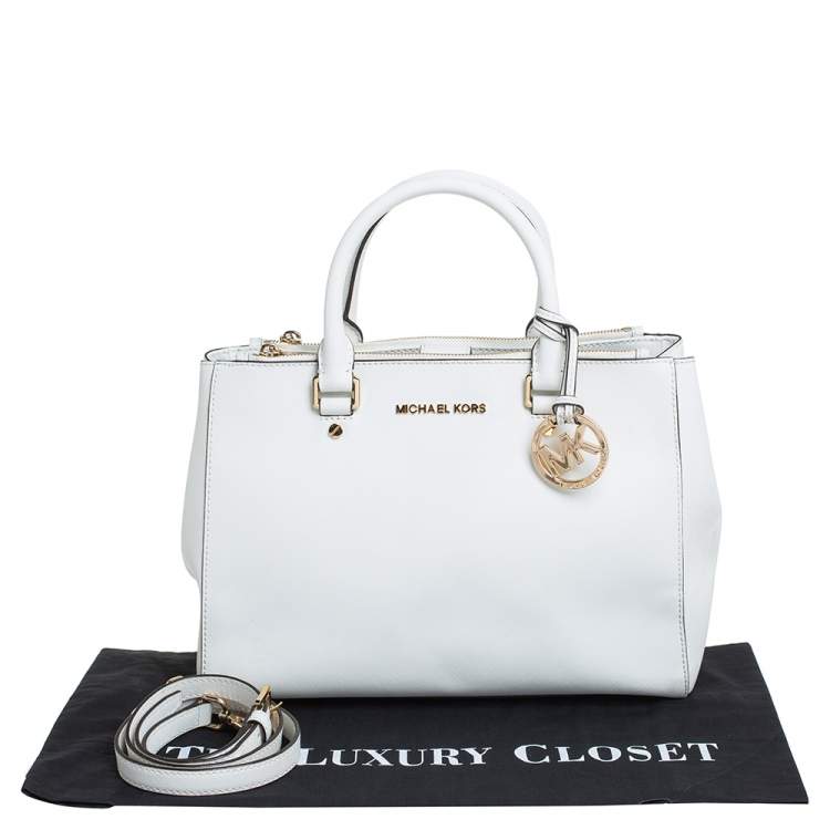 Pre Owned MICHAEL Michael Kors White Leather Medium Sutton Tote