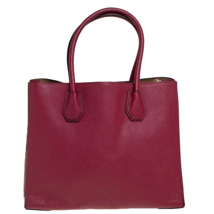 Pre Owned Michael Kors Burgundy Grained Leather Large Mercer Tote