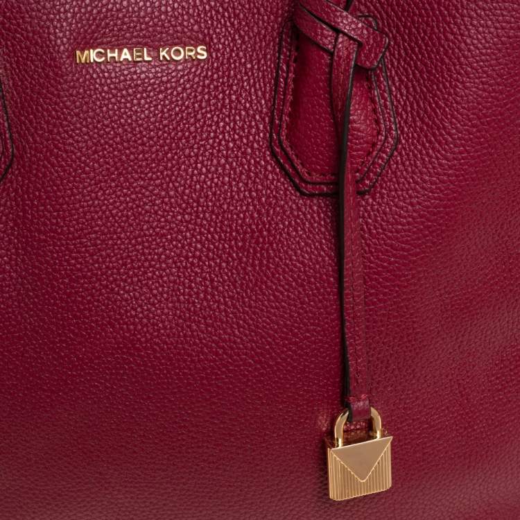 Pre Owned Michael Kors Burgundy Grained Leather Large Mercer Tote
