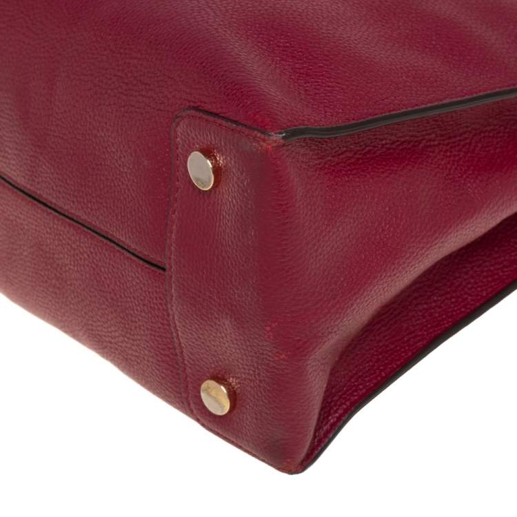 Pre Owned Michael Kors Burgundy Grained Leather Large Mercer Tote