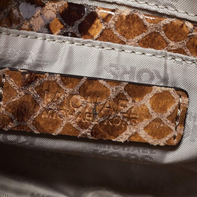 Pre Owned Michael Kors Brown Python Embossed Leather Wallet On Chain