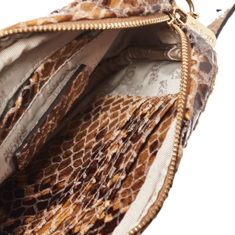 Pre Owned Michael Kors Brown Python Embossed Leather Wallet On Chain