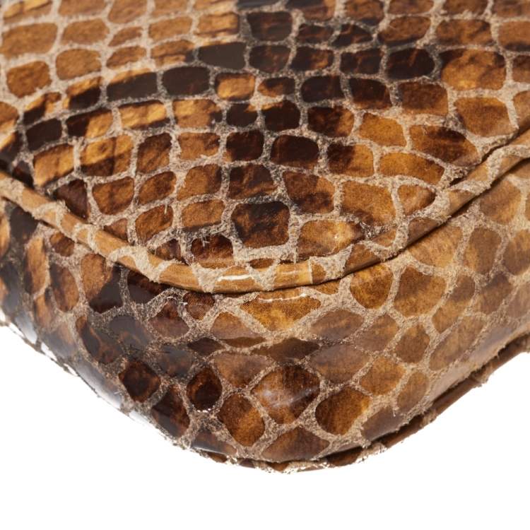 Pre Owned Michael Kors Brown Python Embossed Leather Wallet On Chain