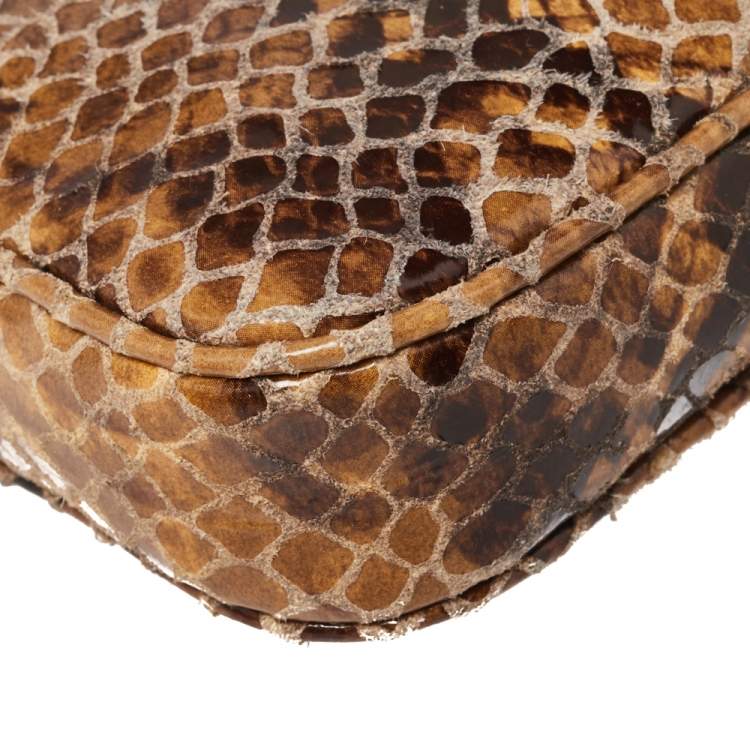 Pre Owned Michael Kors Brown Python Embossed Leather Wallet On Chain