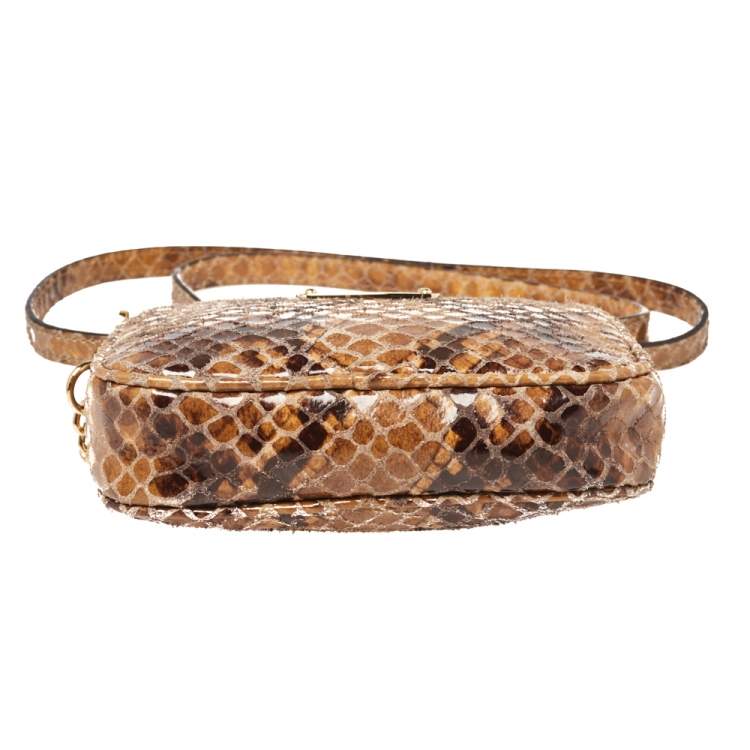 Pre Owned Michael Kors Brown Python Embossed Leather Wallet On Chain