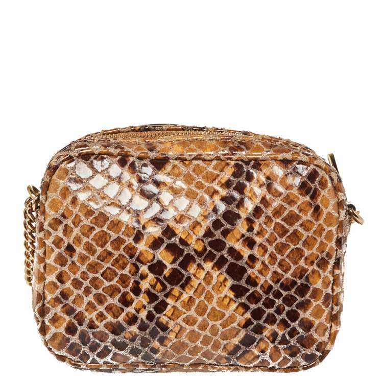 Pre Owned Michael Kors Brown Python Embossed Leather Wallet On Chain