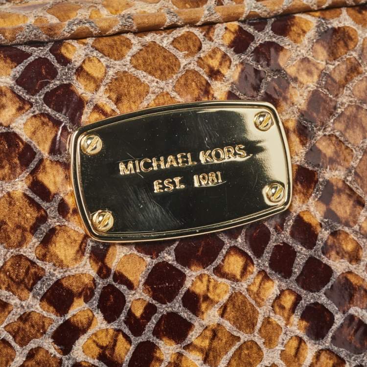 Pre Owned Michael Kors Brown Python Embossed Leather Wallet On Chain