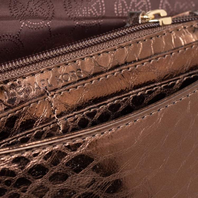 Pre Owned Michael Kors Bronze Python Effect Leather Pushlock Flap Slim Shoulder Bag