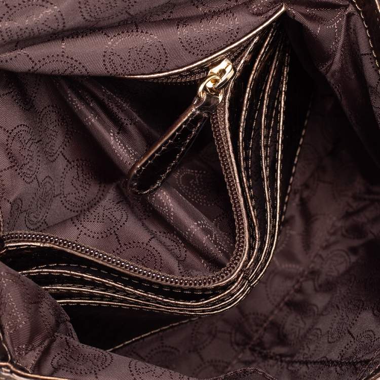 Pre Owned Michael Kors Bronze Python Effect Leather Pushlock Flap Slim Shoulder Bag