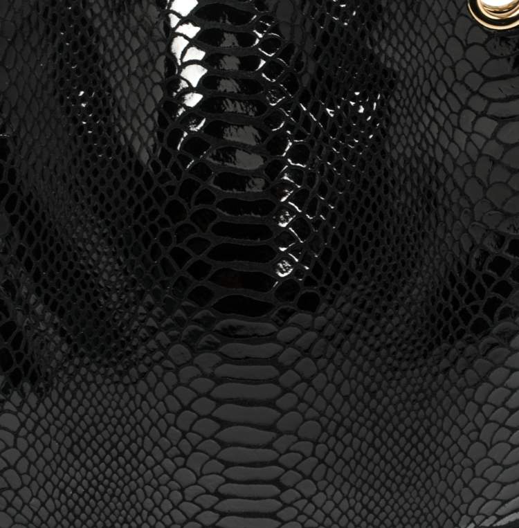 Pre Owned Michael Kors Black Python Embossed Leather Chain Tote