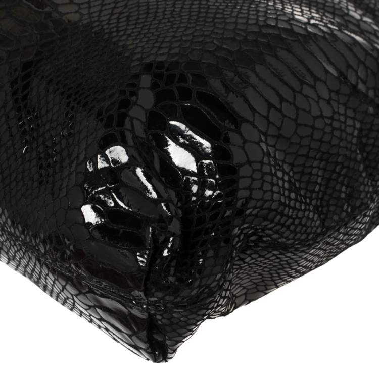 Pre Owned Michael Kors Black Python Embossed Leather Chain Tote