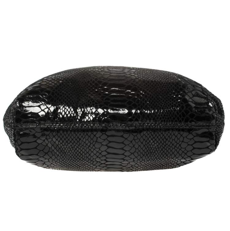 Pre Owned Michael Kors Black Python Embossed Leather Chain Tote