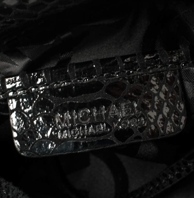 Pre Owned Michael Kors Black Python Embossed Leather Chain Tote