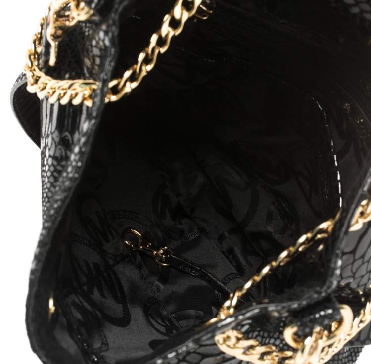 Pre Owned Michael Kors Black Python Embossed Leather Chain Tote