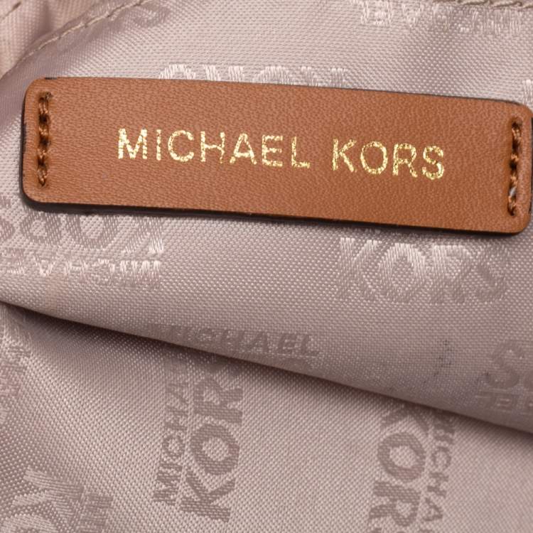 Pre Owned Michael Kors Beige/Brown Signature Coated Canvas and Leather Jet Set Hobo