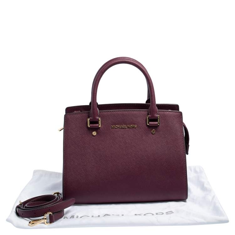 Pre Owned Michael Kors Burgundy Saffiano Leather Savannah Satchel