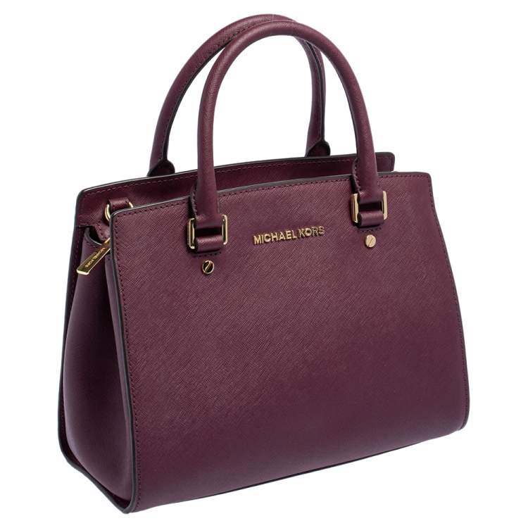 Pre Owned Michael Kors Burgundy Saffiano Leather Savannah Satchel
