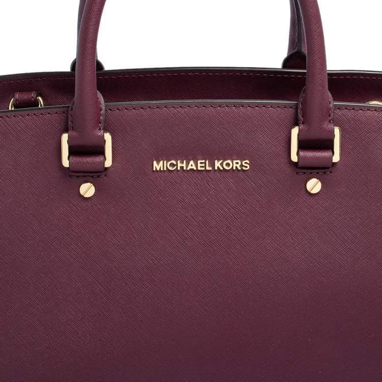 Pre Owned Michael Kors Burgundy Saffiano Leather Savannah Satchel