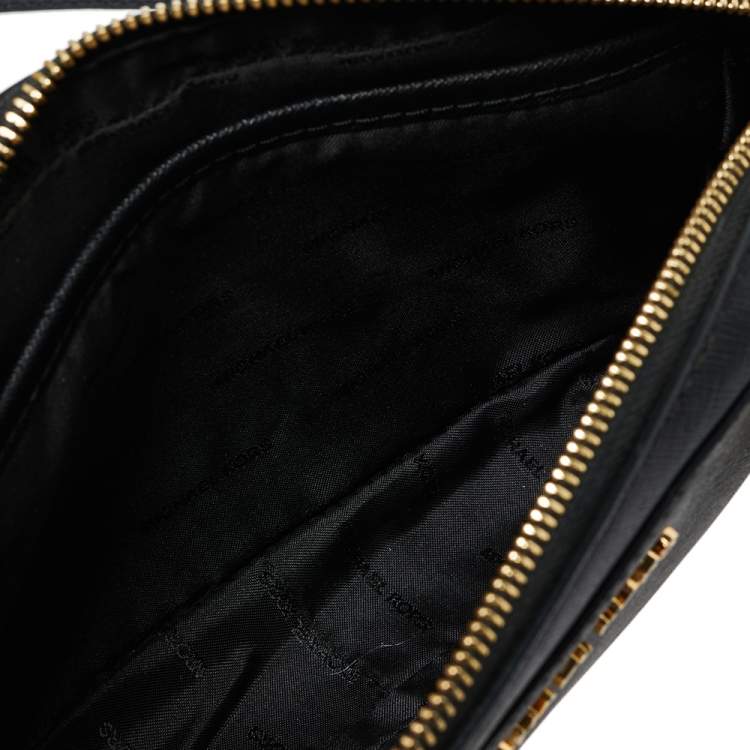 Pre Owned Michael Kors Black Leather Jet Set Crossbody Bag