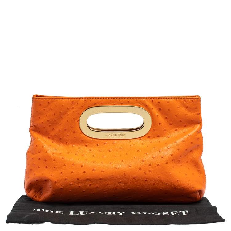 مملوكة مسبقًا Michael Kors Orange Ostrich Embossed Leather Berkley Clutch