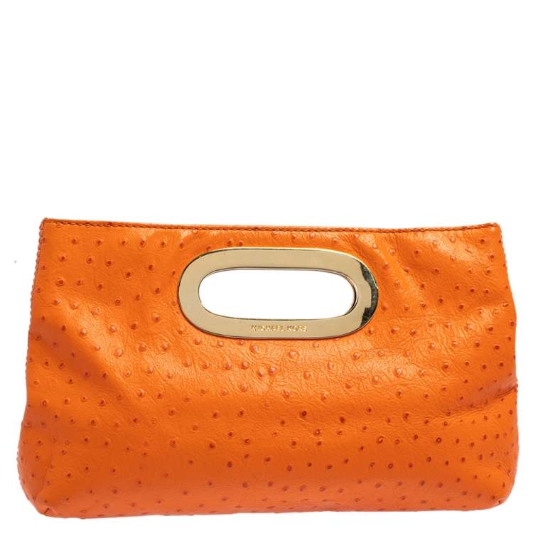 مملوكة مسبقًا Michael Kors Orange Ostrich Embossed Leather Berkley Clutch