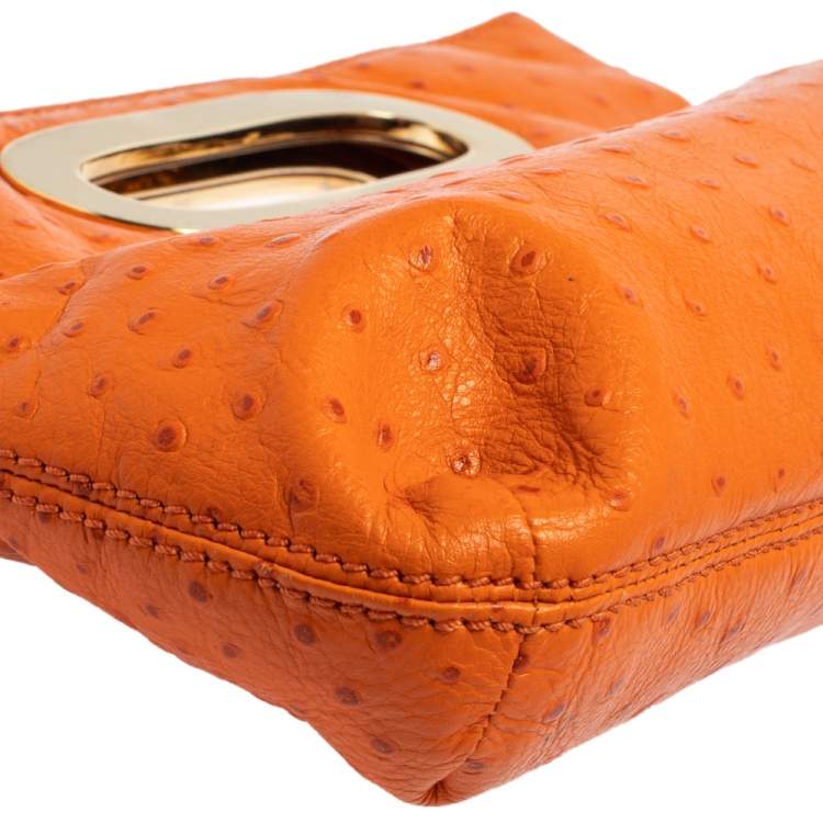 مملوكة مسبقًا Michael Kors Orange Ostrich Embossed Leather Berkley Clutch