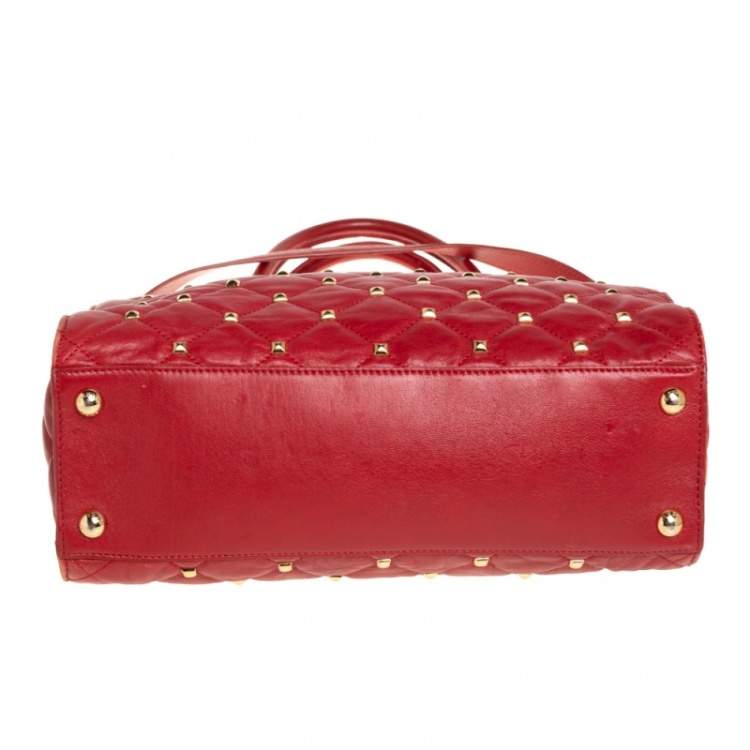 Pre Owned Michael Kors Red Quilted Leather Studded Hamilton Tote 