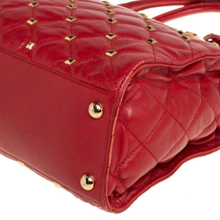 Pre Owned Michael Kors Red Quilted Leather Studded Hamilton Tote 