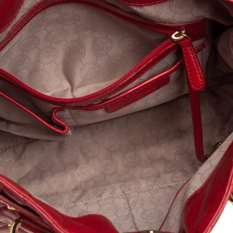 Pre Owned Michael Kors Red Quilted Leather Studded Hamilton Tote 