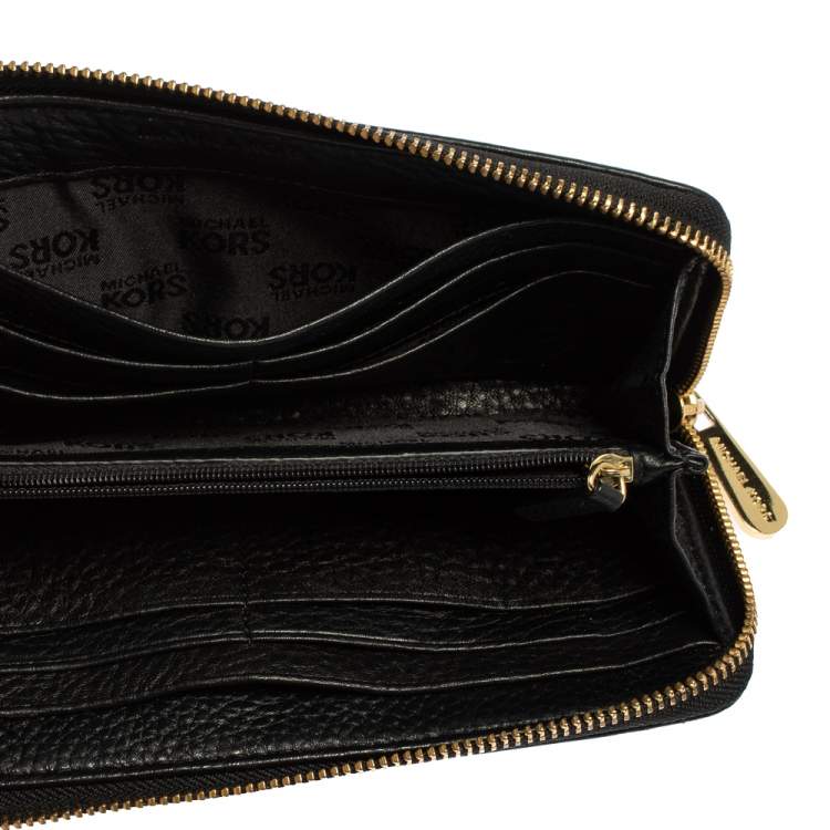 Pre Owned Michael Kors Black Leather Jet Set Zip Around Wallet