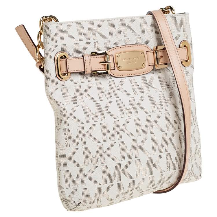 Pre Owned Michael Kors Cream/Tan Coated Canvas and Leather Hamilton Crossbody Bag