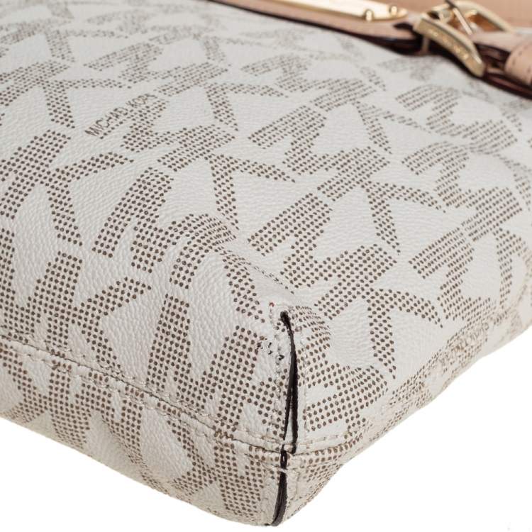 Pre Owned Michael Kors Cream/Tan Coated Canvas and Leather Hamilton Crossbody Bag
