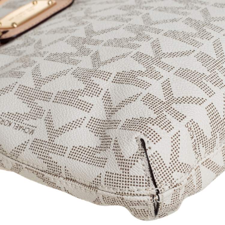 Pre Owned Michael Kors Cream/Tan Coated Canvas and Leather Hamilton Crossbody Bag