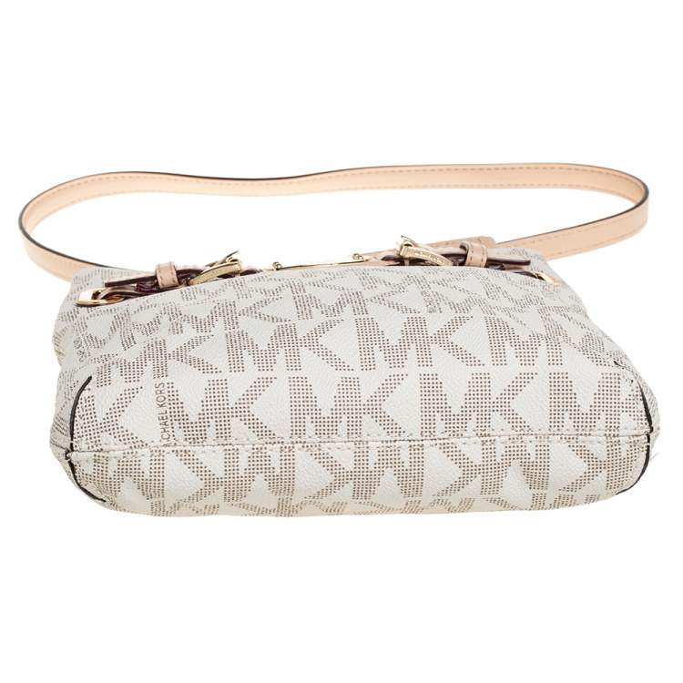 Pre Owned Michael Kors Cream/Tan Coated Canvas and Leather Hamilton Crossbody Bag