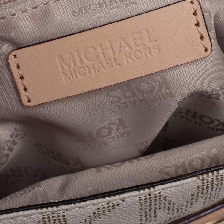 Pre Owned Michael Kors Cream/Tan Coated Canvas and Leather Hamilton Crossbody Bag