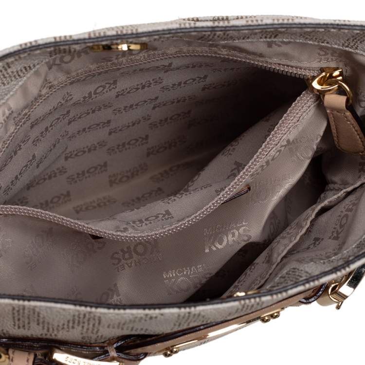 Pre Owned Michael Kors Cream/Tan Coated Canvas and Leather Hamilton Crossbody Bag