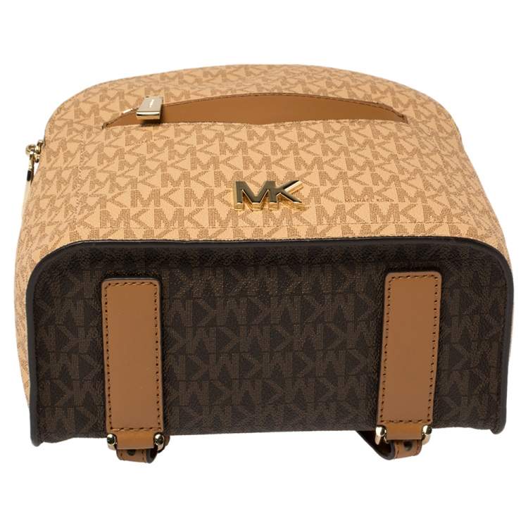 Pre Owned Michael Kors Brown/Tan Signature Coated Canvas and Leather Jessa Backpack