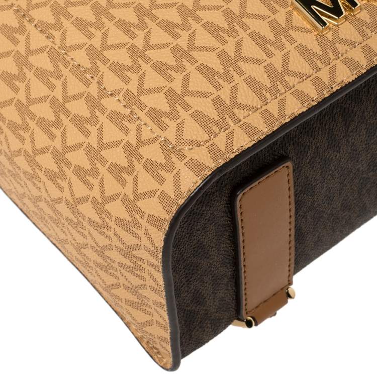 Pre Owned Michael Kors Brown/Tan Signature Coated Canvas and Leather Jessa Backpack