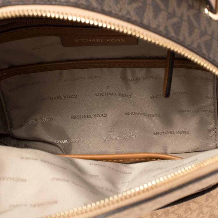 Pre Owned Michael Kors Brown/Tan Signature Coated Canvas and Leather Jessa Backpack