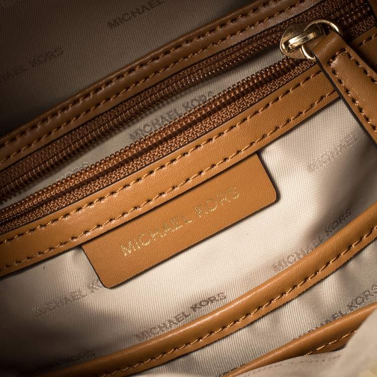 Pre Owned Michael Kors Brown/Tan Signature Coated Canvas and Leather Jessa Backpack