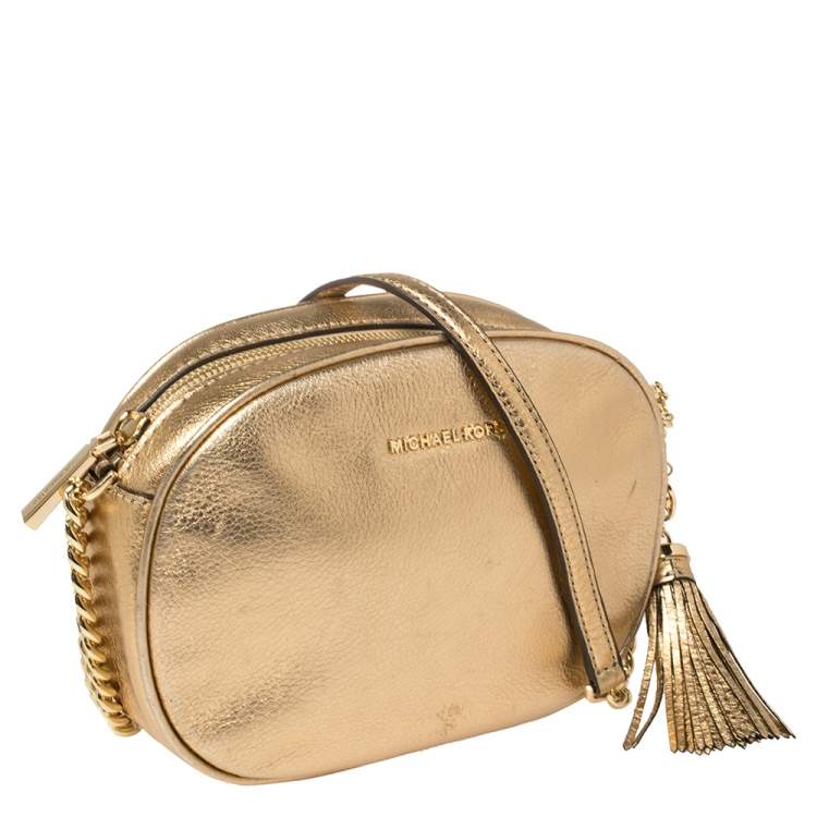 Pre Owned Michael Kors Metallic Gold Leather Medium Ginny Crossbody Bag