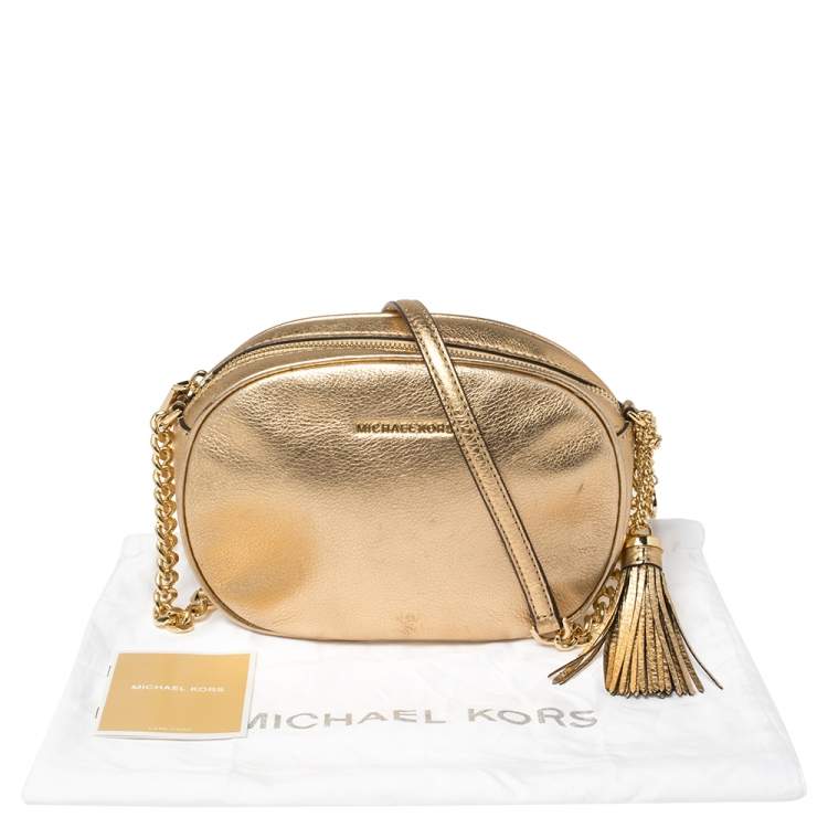 Pre Owned Michael Kors Metallic Gold Leather Medium Ginny Crossbody Bag