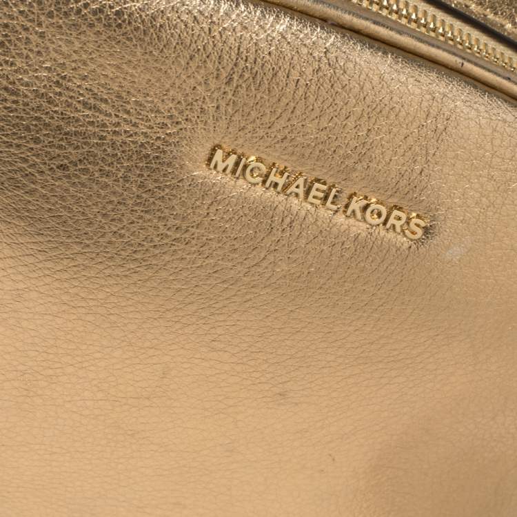 Pre Owned Michael Kors Metallic Gold Leather Medium Ginny Crossbody Bag